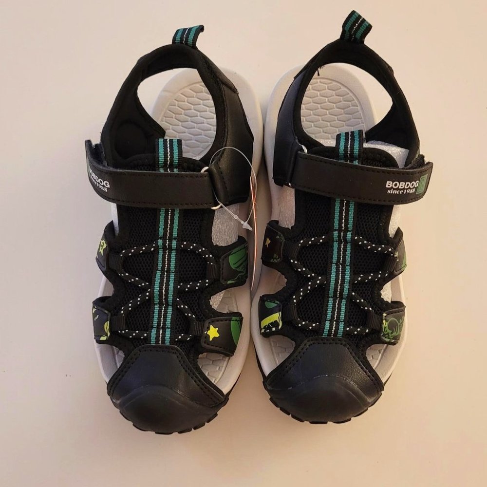 Bobdog sandals. Black with green and yellow. Size 6. NWT